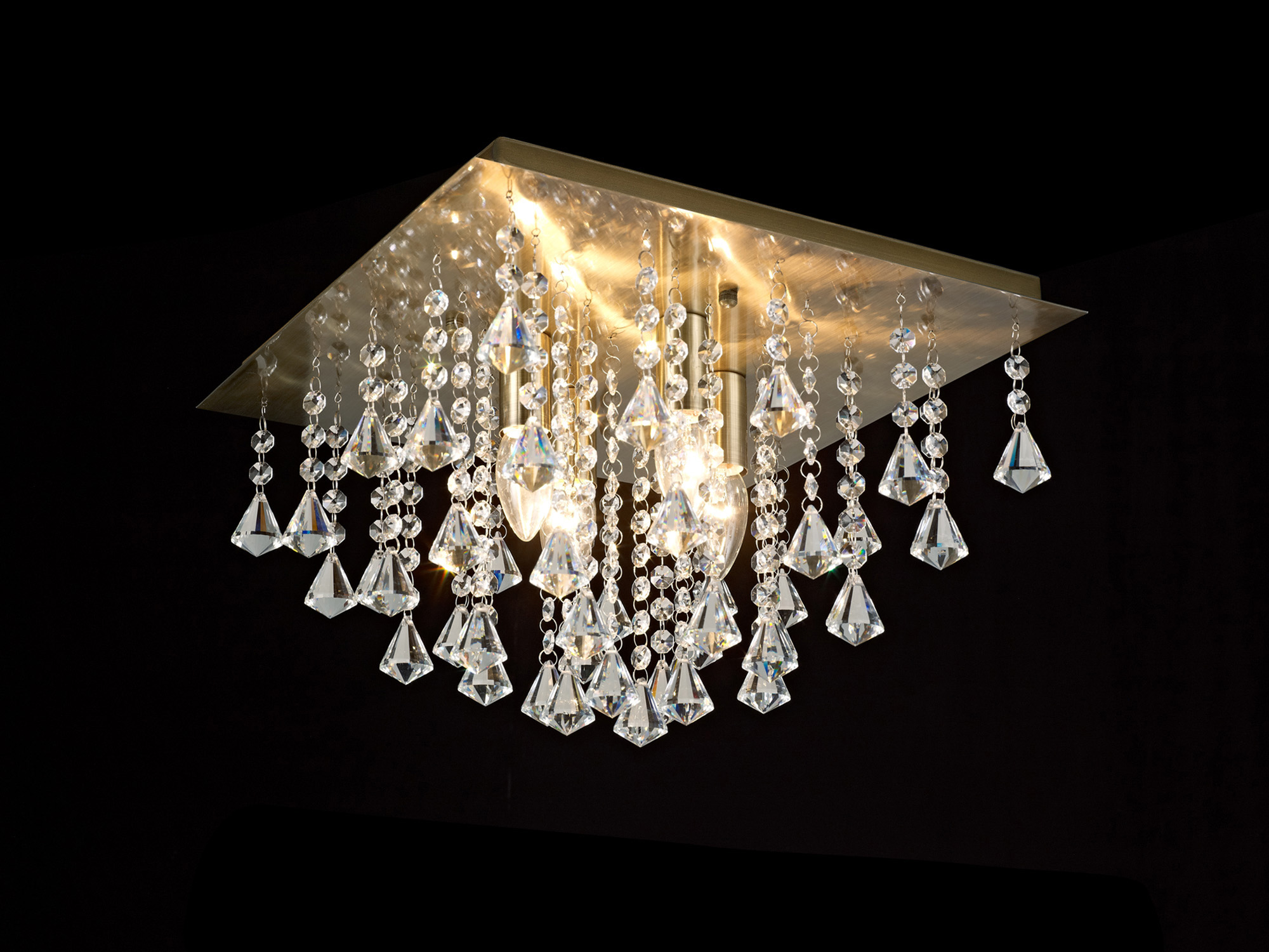 D0188  Acton Crystal Square Flush Ceiling 4 Light Antique Brass